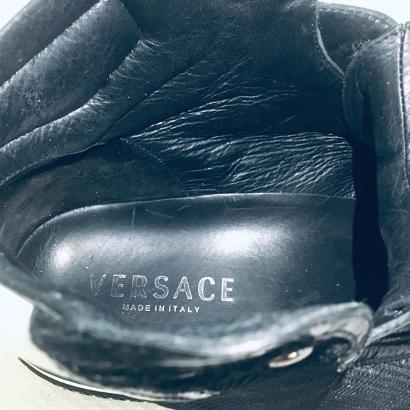 PRE OWNED Versace Leather/Nylon Men’s Hightop Black White Sneaker Sz 43EU / 10US - Picture 12 of 16